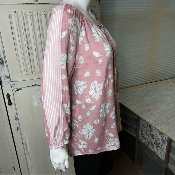 Fred David Pink Floral Tie Neck Long Sleeve Top Size Small - Picture 7 of 15